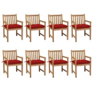 vidaXL Záhradné stoličky 8 ks s červenými podložkami tíkový masív - cena, srovnání