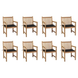vidaXL Záhradné stoličky 8 ks s čiernymi podložkami tíkový masív