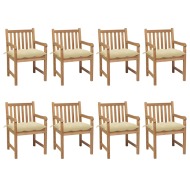 vidaXL Záhradné stoličky 8 ks s krémovobielymi podložkami tíkový masív - cena, srovnání