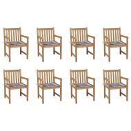 vidaXL Záhradné stoličky 8 ks so sivými kockovanými podložkami tíkový masív - cena, srovnání