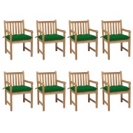 vidaXL Záhradné stoličky 8 ks so zelenými podložkami teakový masív - cena, srovnání