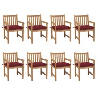 vidaXL Záhradné stoličky 8 ks s vínovo-červenými podložkami tíkový masív - cena, srovnání