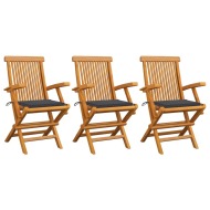 vidaXL Záhradné stoličky, antracitové podložky 3 ks, tíkový masív - cena, srovnání