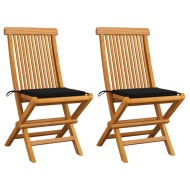 vidaXL Záhradné stoličky, čierne podložky 2 ks, tíkový masív - cena, srovnání
