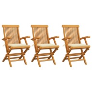 vidaXL Záhradné stoličky, krémové podložky 3 ks, tíkový masív - cena, srovnání