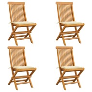 vidaXL Záhradné stoličky, krémové podložky 4 ks, tíkový masív - cena, srovnání