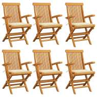 vidaXL Záhradné stoličky, krémové podložky 6 ks, tíkový masív - cena, srovnání