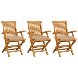 vidaXL Záhradné stoličky s béžovými podložkami 3 ks tíkový masív