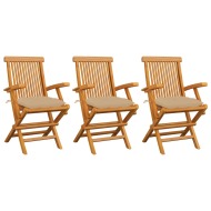 vidaXL Záhradné stoličky s béžovými podložkami 3 ks tíkový masív - cena, srovnání