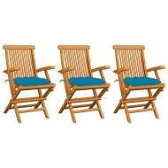 vidaXL Záhradné stoličky s bledomodrými podložkami 3 ks tíkový masív - cena, srovnání