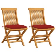 vidaXL Záhradné stoličky s červenými podložkami 2 ks tíkový masív - cena, srovnání