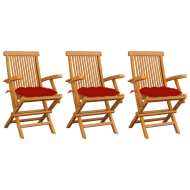 vidaXL Záhradné stoličky s červenými podložkami 3 ks tíkový masív - cena, srovnání