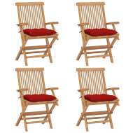 vidaXL Záhradné stoličky s červenými podložkami 4 ks tíkový masív - cena, srovnání