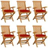 vidaXL Záhradné stoličky s červenými podložkami 6 ks tíkový masív - cena, srovnání