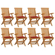 vidaXL Záhradné stoličky s červenými podložkami 8 ks tíkový masív - cena, srovnání