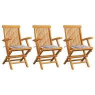 vidaXL Záhradné stoličky+sivé kockované podložky 3 ks, tíkový masív - cena, srovnání
