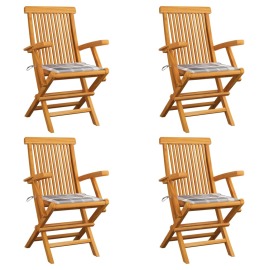 vidaXL Záhradné stoličky+sivé kockované podložky 4 ks, tíkový masív