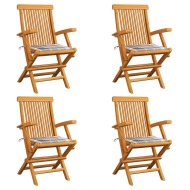 vidaXL Záhradné stoličky+sivé kockované podložky 4 ks, tíkový masív - cena, srovnání