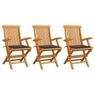 vidaXL Záhradné stoličky, sivohnedé podložky 3 ks, tíkový masív - cena, srovnání