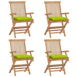 vidaXL Záhradné stoličky s jasnozelenými podložkami 4 ks tíkový masív