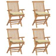 vidaXL Záhradné stoličky s krémovo-bielymi podložkami 4 ks tíkový masív - cena, srovnání