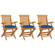 vidaXL Záhradné stoličky s modrými podložkami 3 ks tíkový masív - cena, srovnání