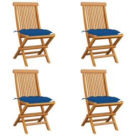 vidaXL Záhradné stoličky s modrými podložkami 4 ks tíkový masív