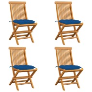 vidaXL Záhradné stoličky s modrými podložkami 4 ks tíkový masív - cena, srovnání