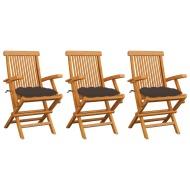 vidaXL Záhradné stoličky so sivohnedými podložkami 3 ks tíkový masív - cena, srovnání