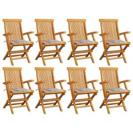 vidaXL Záhradné stoličky so sivými kockovanými podložkami 8 ks tíkový masív