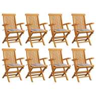 vidaXL Záhradné stoličky so sivými kockovanými podložkami 8 ks tíkový masív - cena, srovnání
