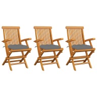 vidaXL Záhradné stoličky so sivými podložkami 3 ks tíkový masív - cena, srovnání