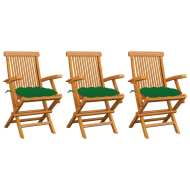 vidaXL Záhradné stoličky so zelenými podložkami 3 ks tíkový masív - cena, srovnání