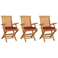 vidaXL Záhradné stoličky s vínovo-červenými podložkami 3 ks tíkový masív - cena, srovnání