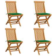 vidaXL Záhradné stoličky, zelené podložky 4 ks, tíkový masív - cena, srovnání