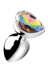 Booty Sparks Rainbow Prism Heart Anal Plug Silver Small