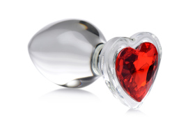 Booty Sparks Red Heart Glass Anal Plug with Gem Large