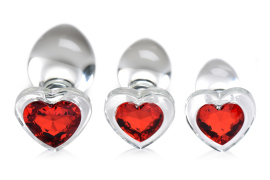 Booty Sparks Red Heart Glass Anal Plug with Gem Set
