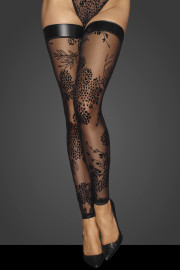 Noir Handmade F243 Tulle Stockings with Patterned Flock Embroidery
