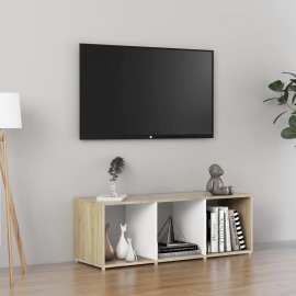 vidaXL TV skrinka biela a dub sonoma 107x35x37 cm drevotrieska