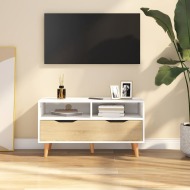 vidaXL TV skrinka biela a dub sonoma 90x40x48,5 cm drevotrieska - cena, srovnání