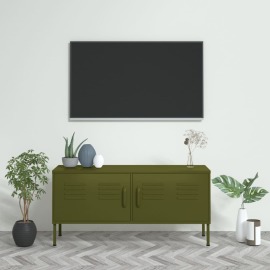 vidaXL TV skrinka olivovo-zelená 105x35x50 cm oceľ
