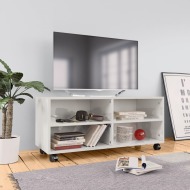 vidaXL TV skrinka s kolieskami lesklá biela 90x35x35 cm drevotrieska - cena, srovnání