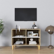 vidaXL TV stolík nohy z masívneho dreva biely a dub sonoma 69,5x30x50 cm - cena, srovnání