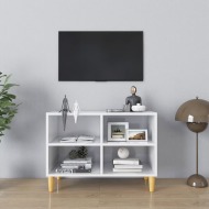 vidaXL TV stolík nohy z masívneho dreva lesklý biely 69,5x30x50 cm - cena, srovnání