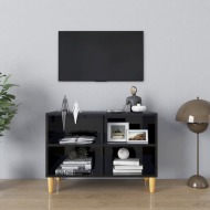 vidaXL TV stolík nohy z masívneho dreva lesklý čierny 69,5x30x50 cm - cena, srovnání