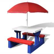 vidaXL Detský piknikový stôl s lavičkami a slnečníkom, rôznofarebný - cena, srovnání