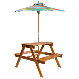 vidaXL Detský piknikový stôl so slnečníkom 79x90x60 cm masívne akáciové drevo