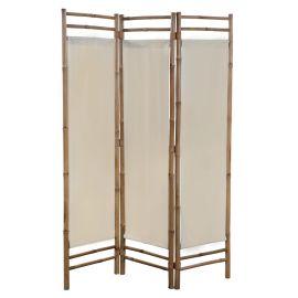 vidaXL Skladací 3-panelový paraván, bambus a plátno, 120 cm