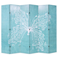 vidaXL Skladací paraván, 228x170 cm, potlač s motýľmi, modrý - cena, srovnání